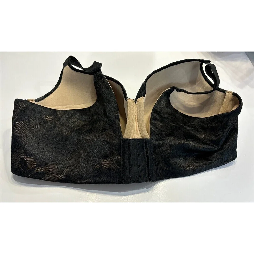 Cacique Womens Bra Sz 42DDD Black Lace Lightly Lined Balconette Underwire